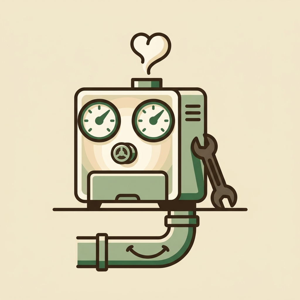 Friendly cartoon furnace with a wrench