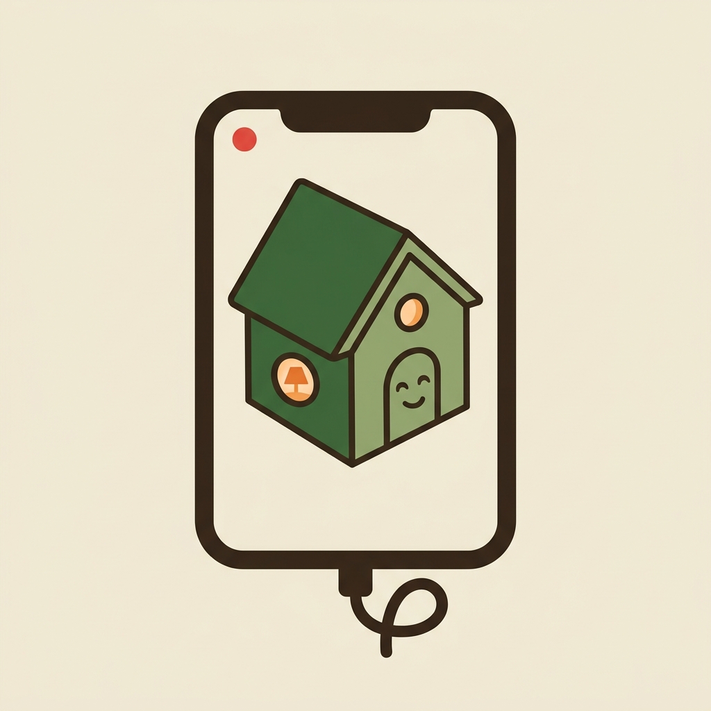 Cartoon house shown on a phone video call