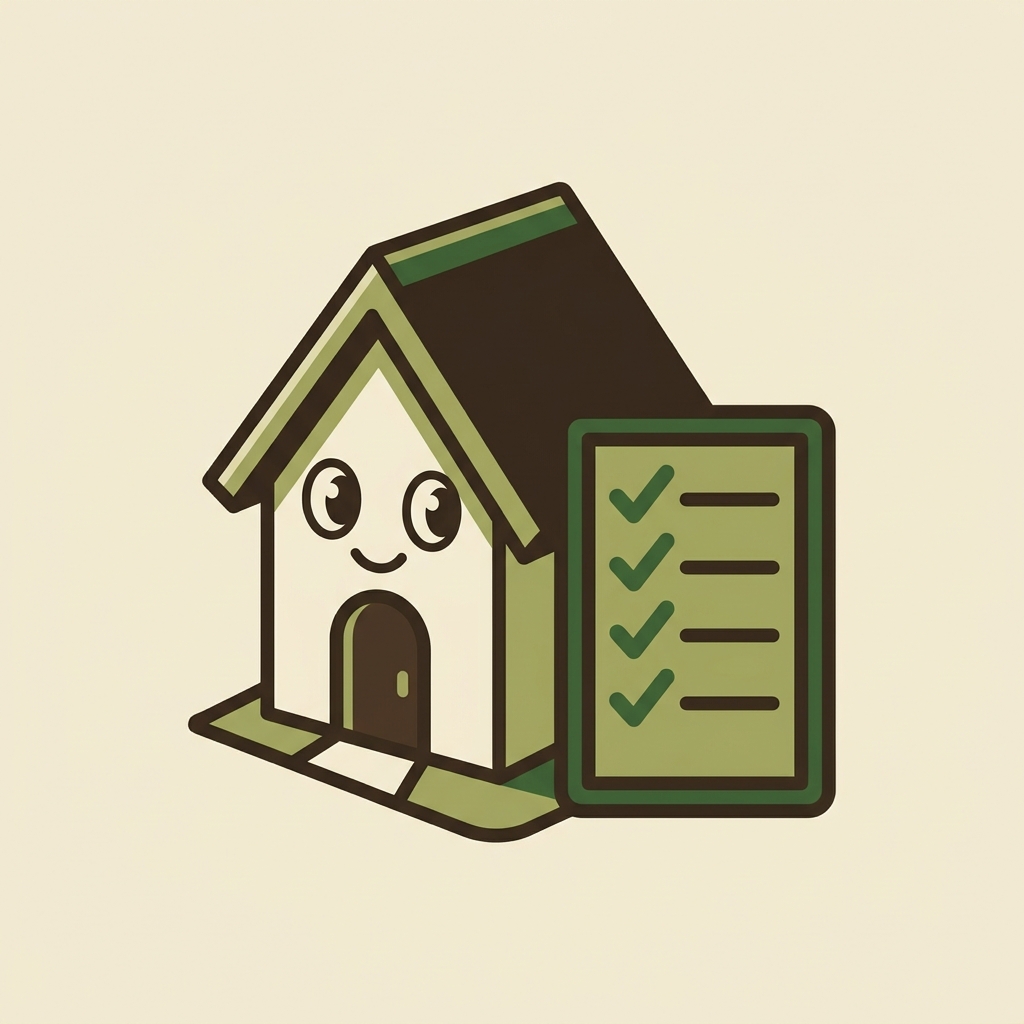 A cottage character beside a checklist board of service options marked with checkmarks