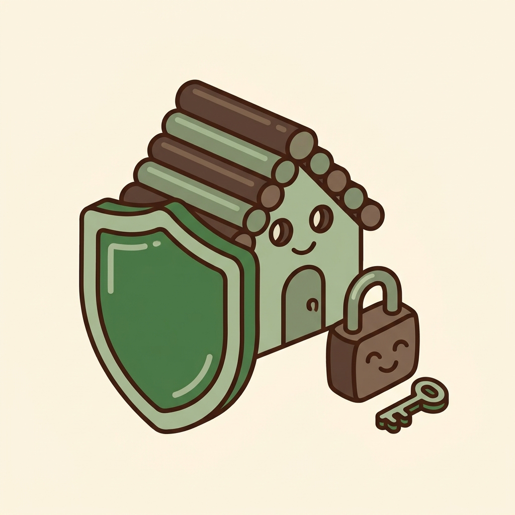 A cottage character kept safe behind a shield with a friendly padlock and key
